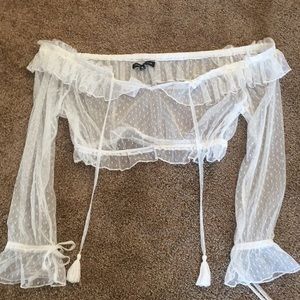 Mesh off the shoulder Kendall and Kylie crop top